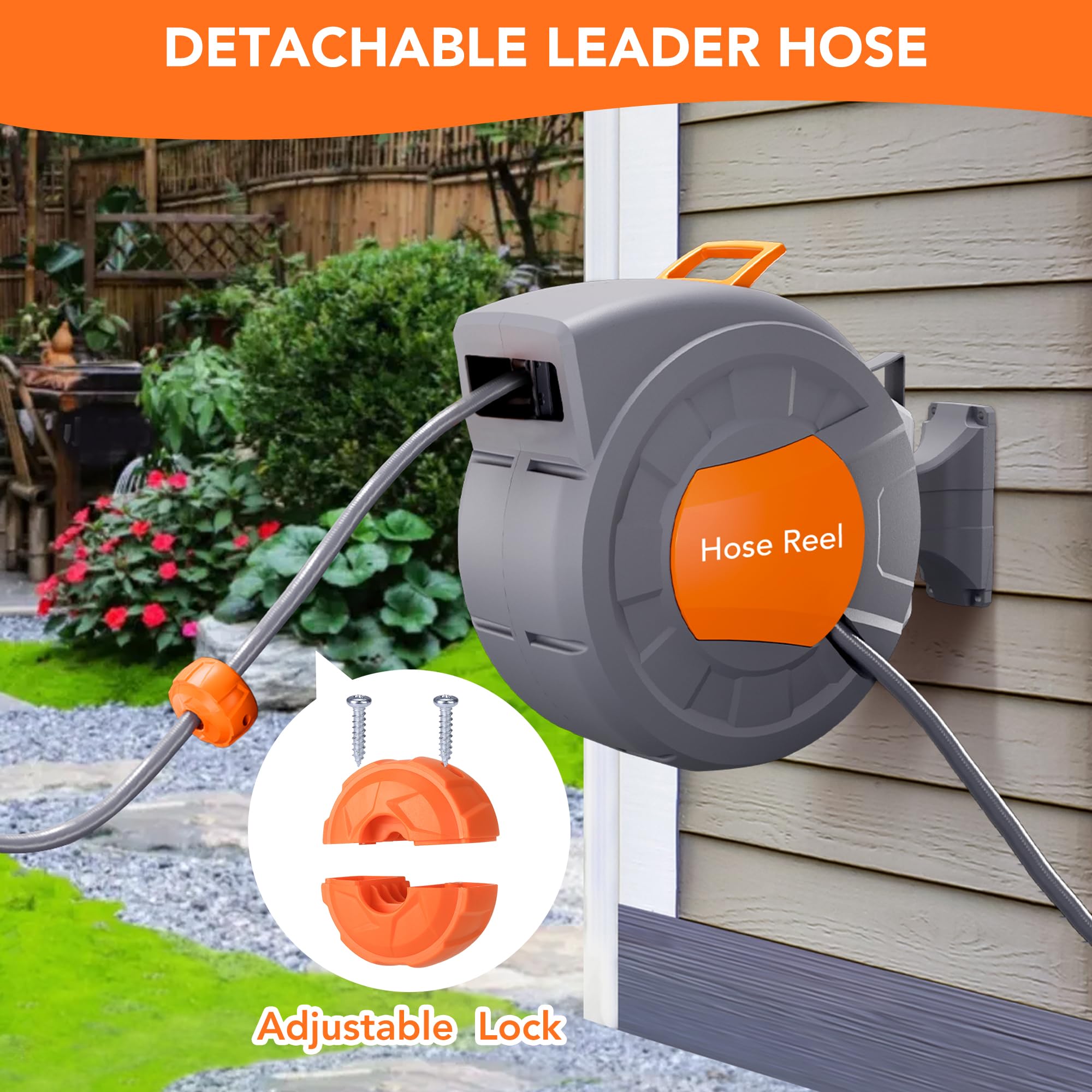 Garvee 1/2 in × 72 ft Retractable Garden Hose Reel, Wall Mount Auto Rewind with 9-Pattern Nozzle