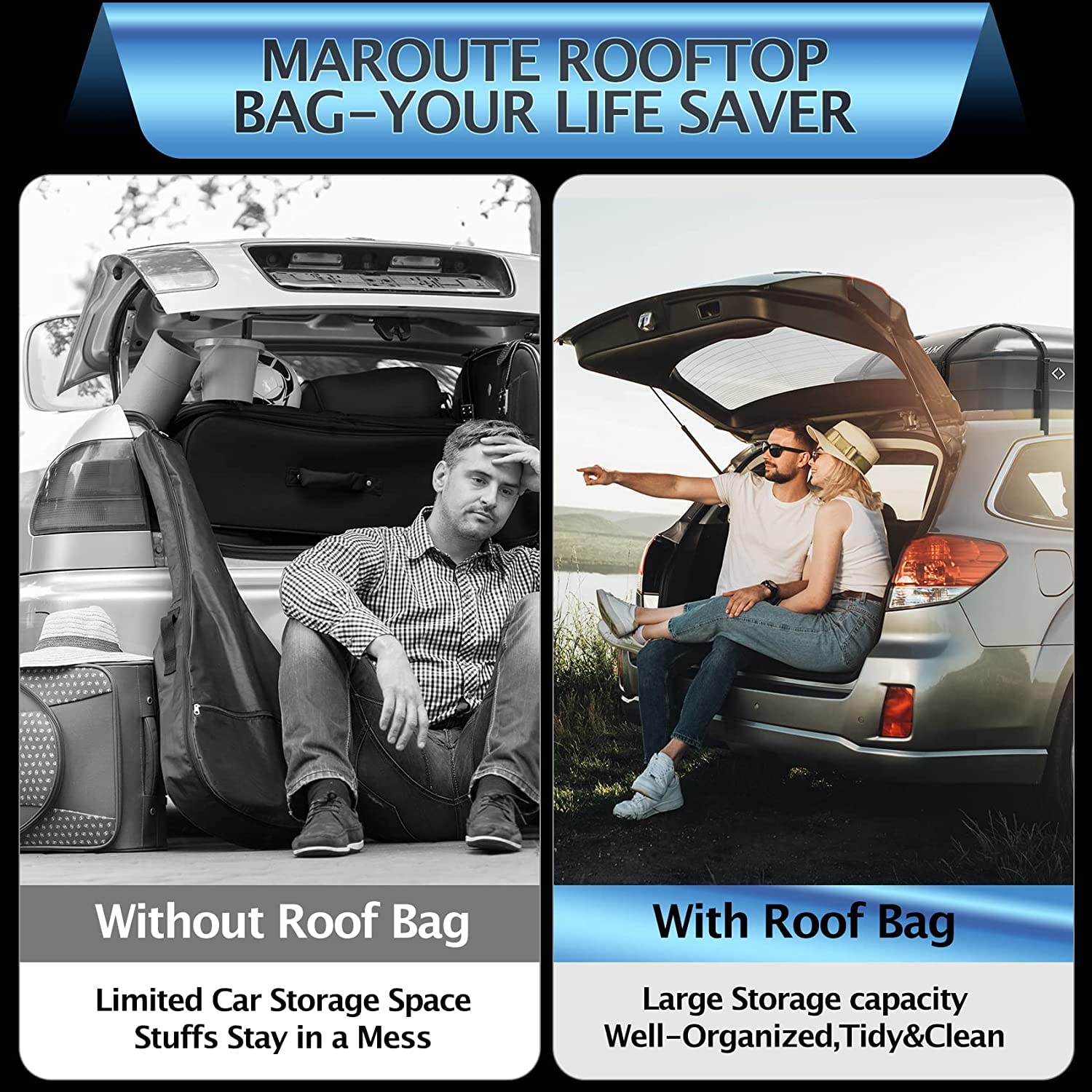 Garvee Rooftop Cargo Carrier Bag, 15 Cubic Feet Heavy Duty Waterproof Rooftop Car Bag,Fits for All Cars with/Without Rack,8 Door Hooks,Storage Bag - 15 Cubic Feet
