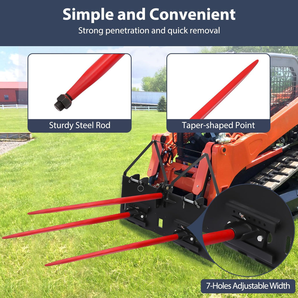 Garvee Hay Spear 49" 3Pcs Bale Spear with Short Slide, Quick Attach Square Hay Bale Spears 3600 lbs Capacity, Bale Hay Spike for Kubota Bobcat Buckets Tractors Loaders (Not Include Skid Steer Mount Plate)