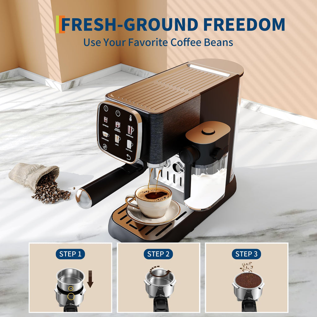 Garvee 20Bar Fully Automatic Espresso Machine with Auto Milk Frother, Touchscreen Control, Stainless Steel, Professional Coffee Maker