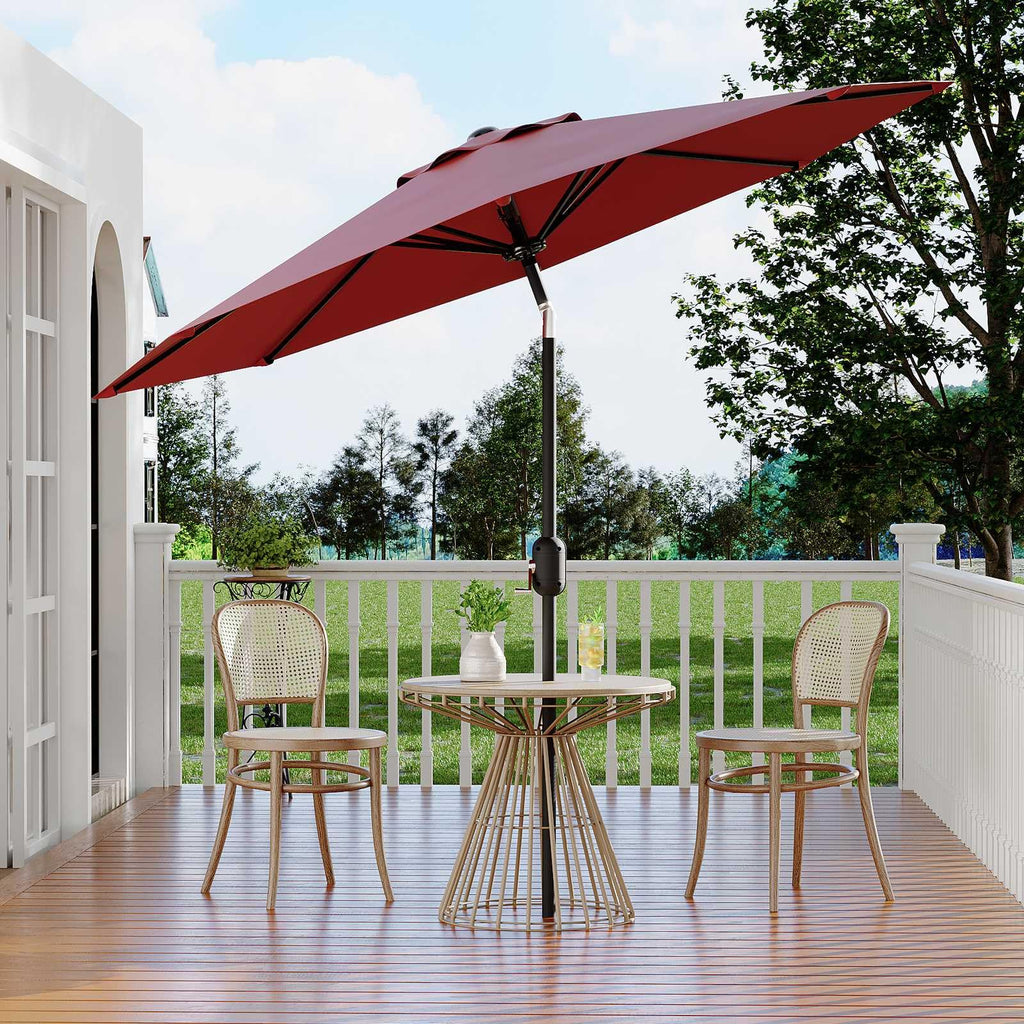 Garvee 9' Outdoor Patio Umbrella, Outdoor Table Umbrella, Market Umbrella with Push Button Tilt and Crank, 8 Sturdy Ribs UV Protection Waterproof for Garden, Deck, Backyard, Pool, Red