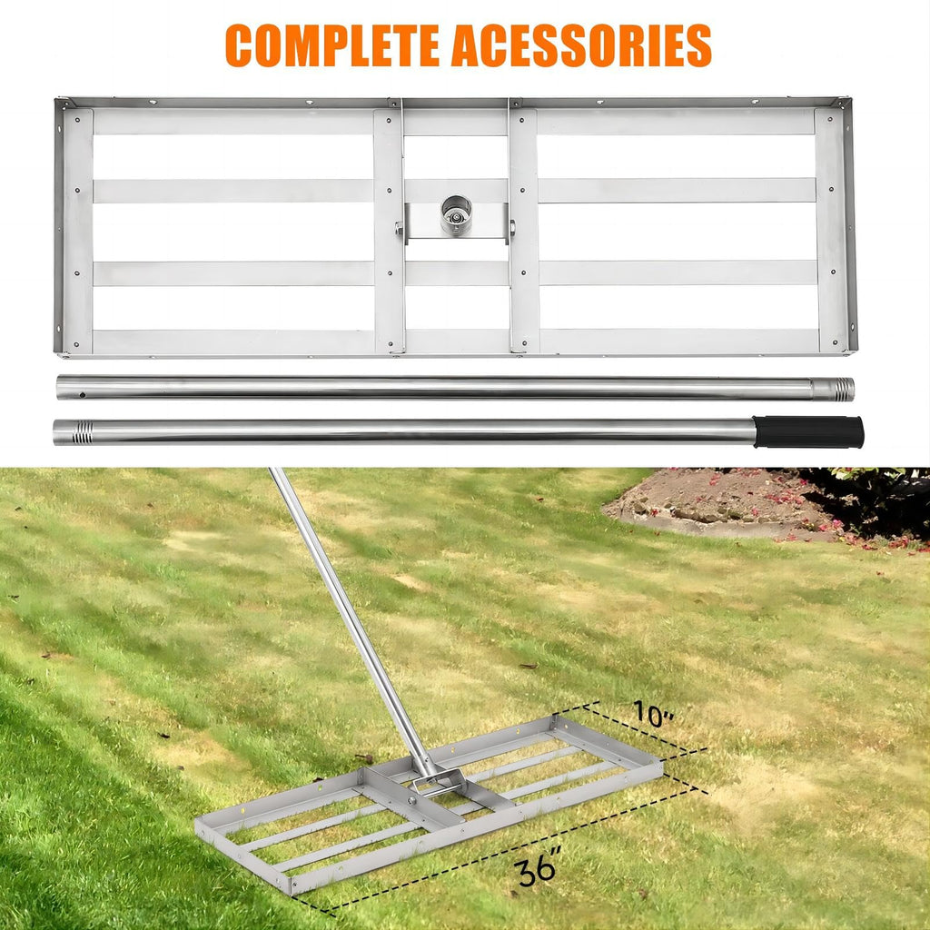 Garvee 36"×10" Heavy-Duty Steel Lawn Leveling Rake with 180° Flexible Rotation - Topdressing Spreader Tool for Backyard, Garden, Golf Course, Farm, and Pasture