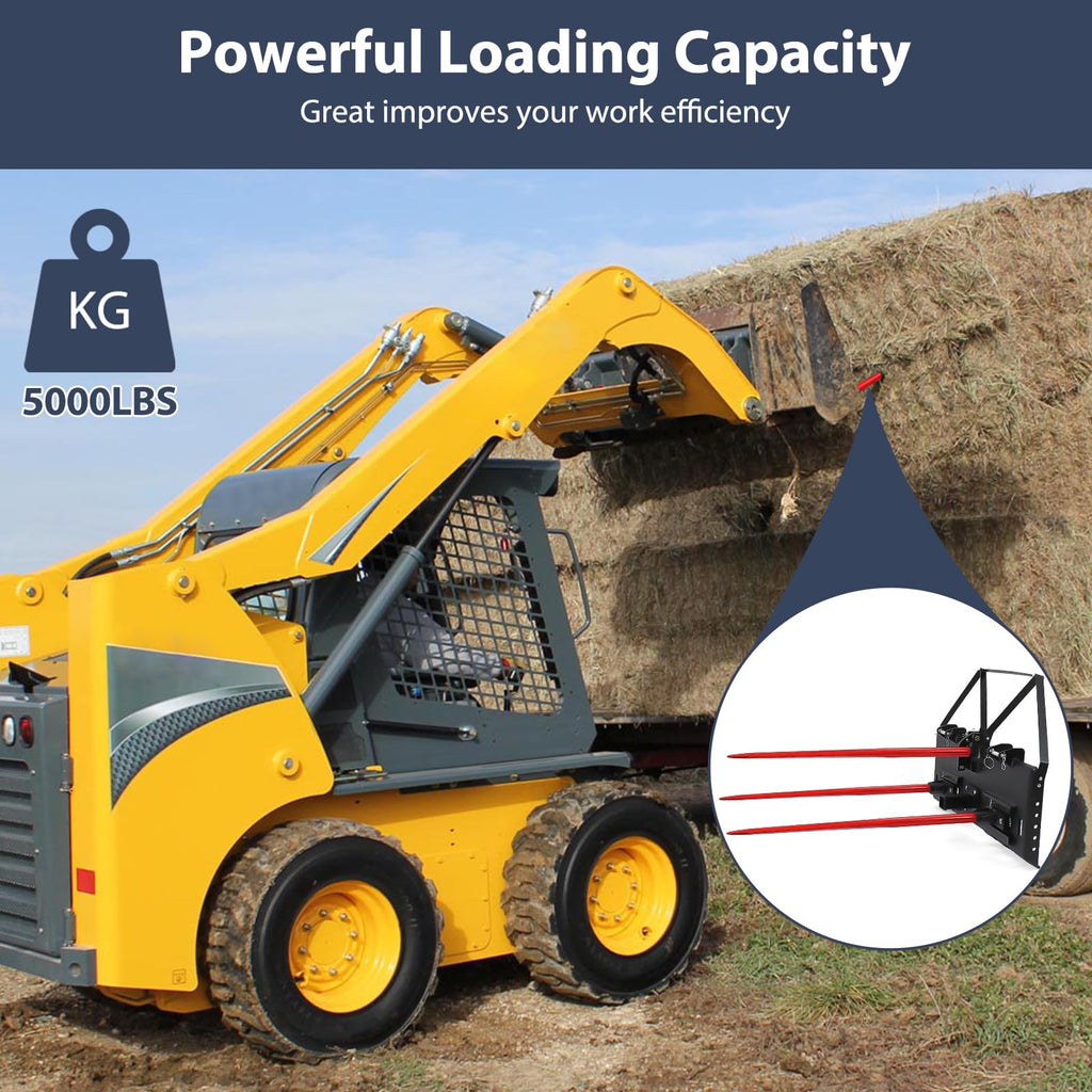 Garvee 49" Hay Spear Bale Spike 4000 lbs Capacity, Heat-Treated Spring Steel, Powder-Coated, Quick Attach, Fits Bobcat Tractors, Farm Use