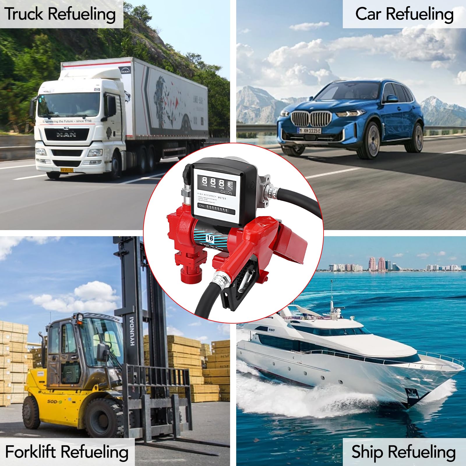 Garvee Fuel Transfer Pump 16 GPM 1/4 HP, with Digital Meter, Diesel Transfer Pump with Automatic Nozzles, Gasoline Transfer Pump with Emission & Suction Hoses for Gasoline, Diesel, Kerosene