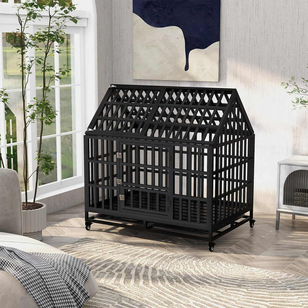 Garvee 43.3" Dog Cage Heavy-Duty Pet Crate With Roof And Front Door For Indoor Outdoor Use 43.3 Inches Black