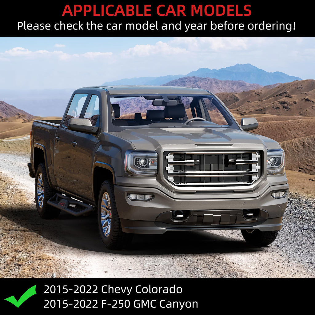 Garvee Running Boards Compatible with 2015-2022 Chevy Colorado/GMC Canyon SuperCrew Cab,Steel Two Stairs Rock Sliders for 2015 2016 2017 2018 2019 2020 2021 2022 Chevy Colorado/GMC Canyon Crew Cab
