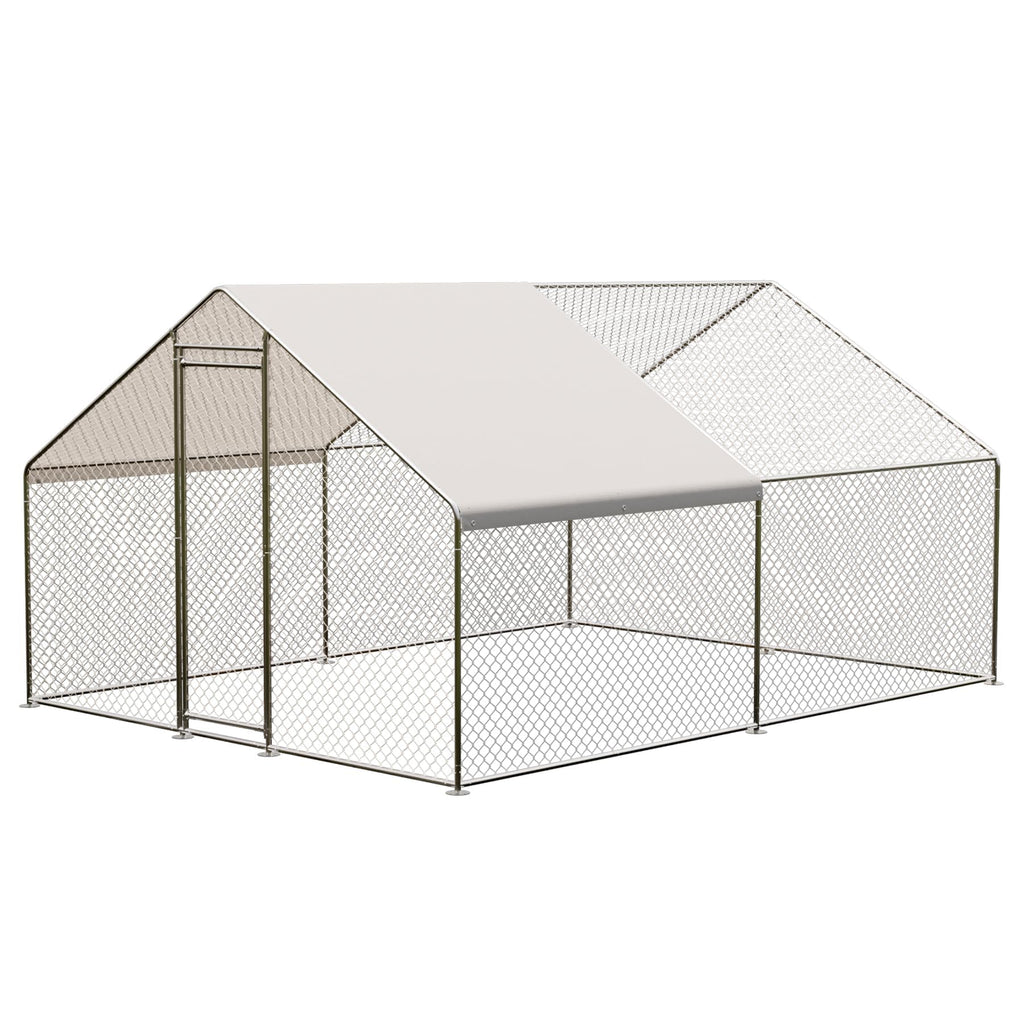 Garvee Large Metal Chicken Coop, Walk-in Poultry Cage, Chicken House with Waterproof and Anti-Ultraviolet Cover for Outdoor Yard Farm Silver 9.8X13.1X6.6FT
