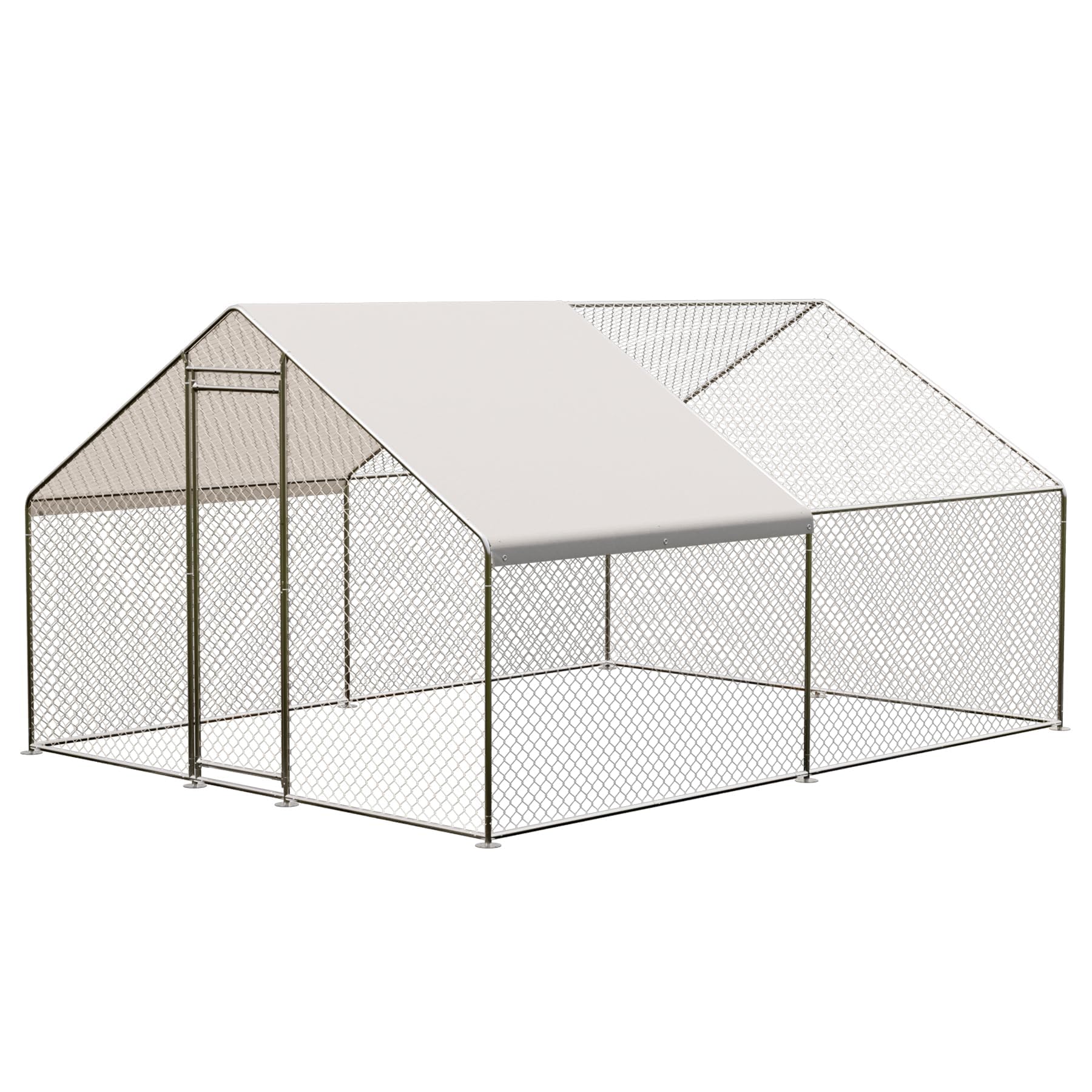 Garvee Large Metal Chicken Coop, Walk-in Poultry Cage, Chicken House with Waterproof and Anti-Ultraviolet Cover for Outdoor Yard Farm Silver 9.8X13.1X6.6FT