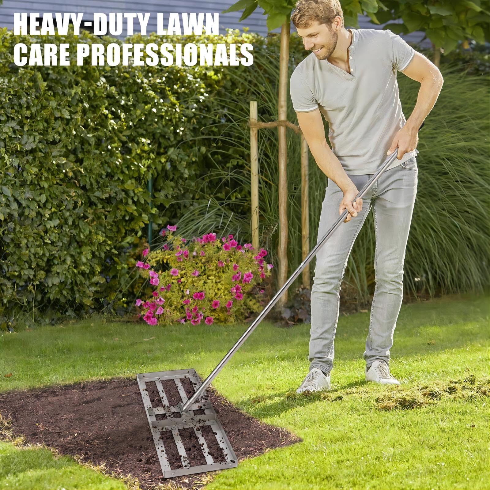 Garvee 30"×10" Heavy-Duty Steel Lawn Leveling Rake with 180° Flexible Rotation - Topdressing Spreader Tool for Backyard, Garden, Golf Course, Farm, and Pasture