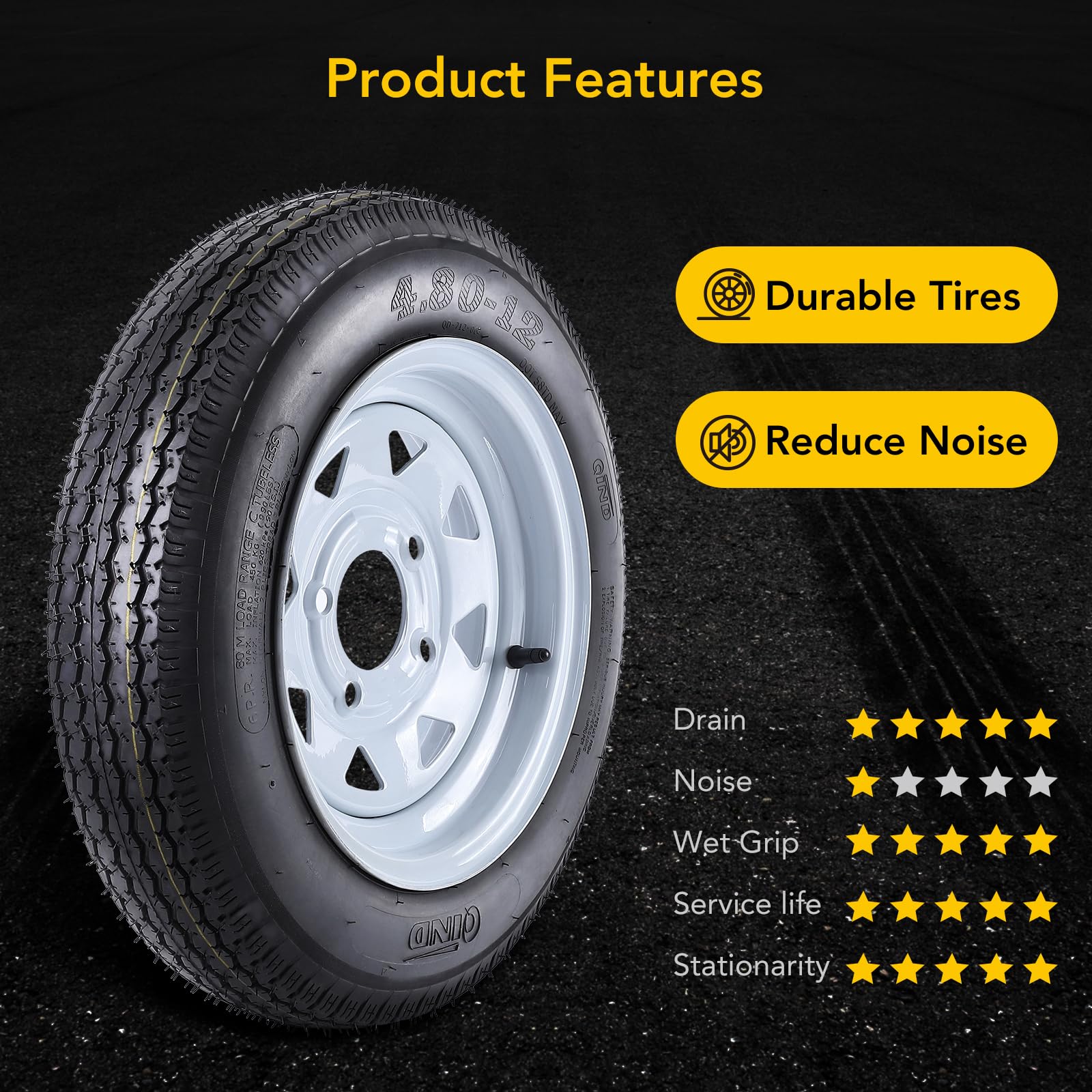 Garvee 4.80-12 Trailer Tires, 2 Pack, Load Range C 6PLY, 12"x4" Rims 4 Lug on 4", Max Load 990 LBS @ 90 PSI, Durable All-Purpose Design for Utility, Cargo & Boat Trailers