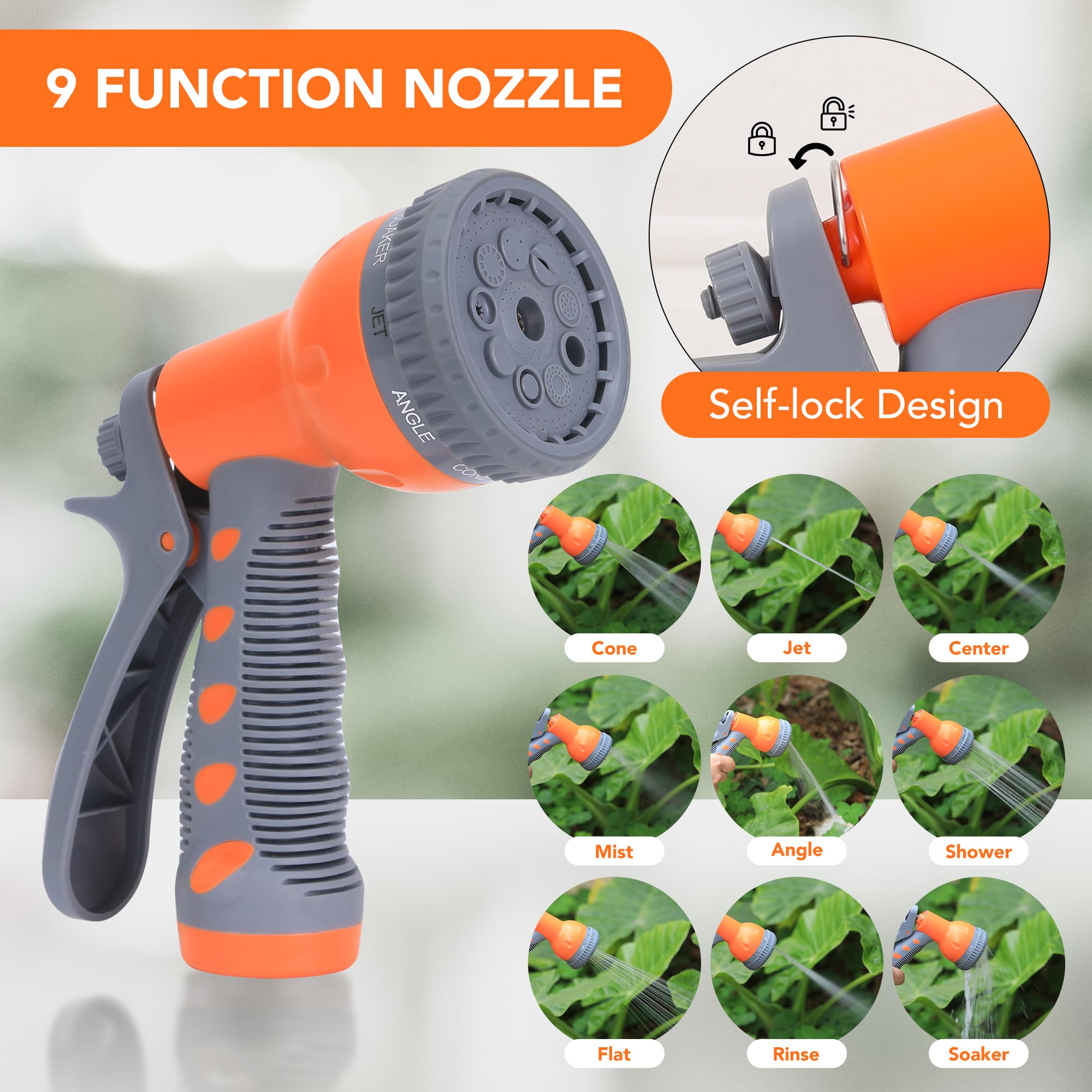 Garvee 1/2 in × 72 ft Retractable Garden Hose Reel, Wall Mount Auto Rewind with 9-Pattern Nozzle
