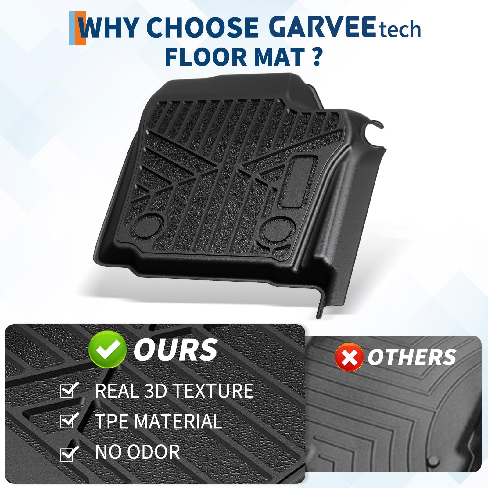 Garvee Floor Mats All Weather Custom Fit TPE Liners for 2024 2025 Toyota Tacoma Double Cab Front & Rear 2 Row, Black