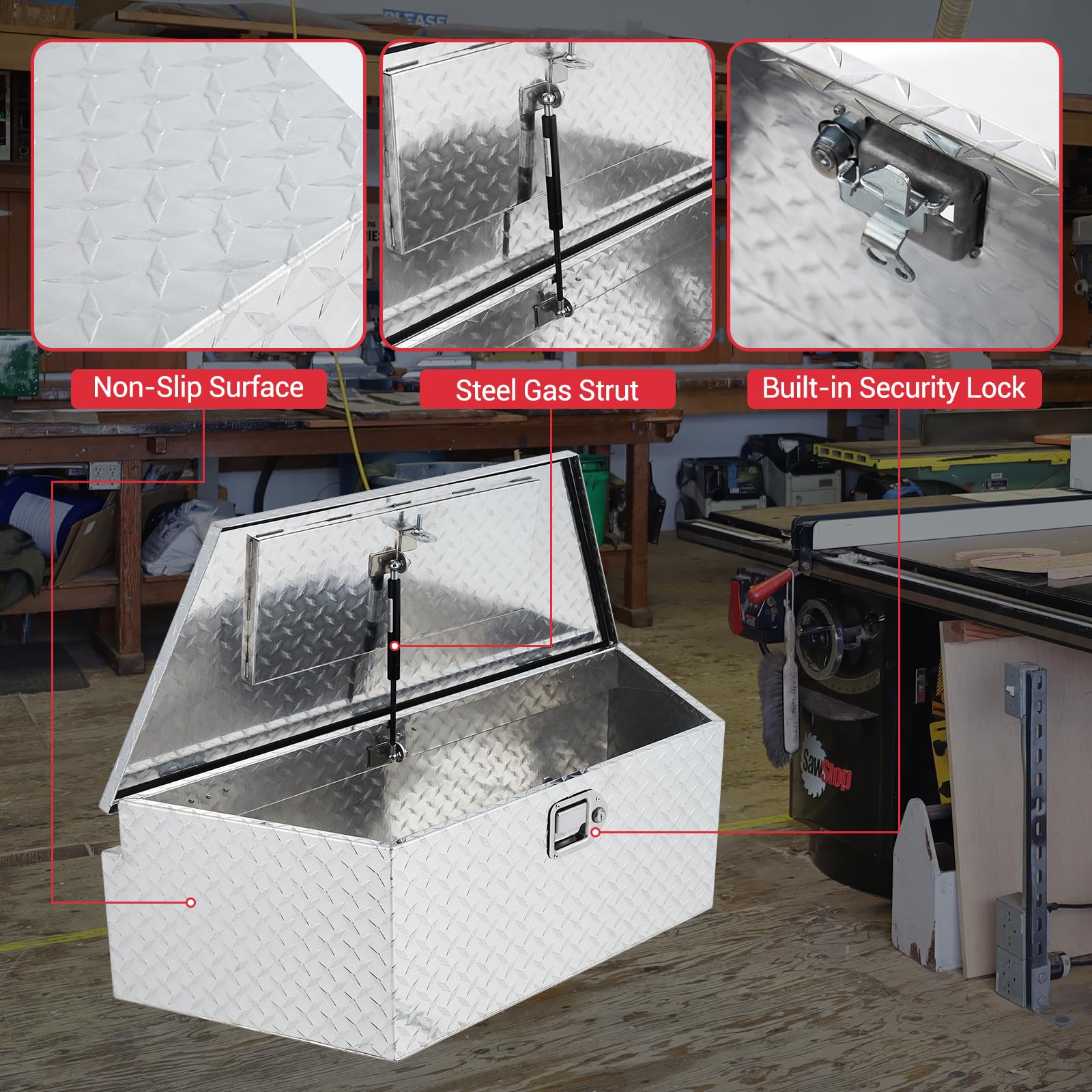 Garvee 39Inch Trailer Tongue Boxes,Heavy Duty Aluminum Trailer Tool Box With Lock and Keys,Diamond Plate Storage Box,Waterproof Trailer Box for Pick Up Truck Bed,RV Trailer