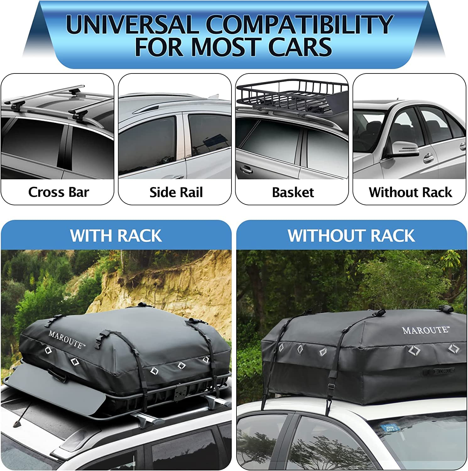 Garvee Rooftop Cargo Carrier Bag, 15 Cubic Feet Heavy Duty Waterproof Rooftop Car Bag,Fits for All Cars with/Without Rack,8 Door Hooks,Storage Bag - 15 Cubic Feet