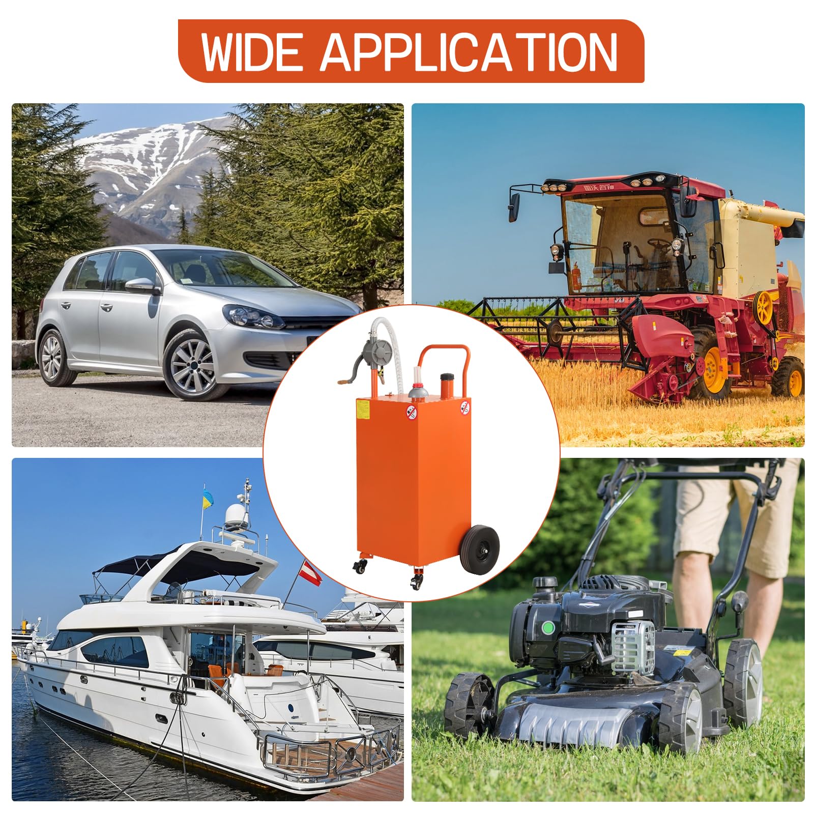 Garvee 35 Gallon Portable Oil Transfer Fluid Diesel Fuel Storage Tanks Gas Caddy Storage Diesel Kerosene Storage Containers for Boat, Atv, Car, Motorcycle Orange