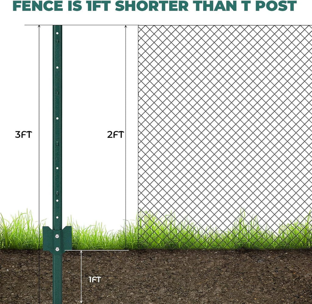 Garvee 8-Pack 5ft Steel T-Post Fence Stakes - Heavy-Duty Metal Garden Fencing Poles for Farms, Yard, Lawn