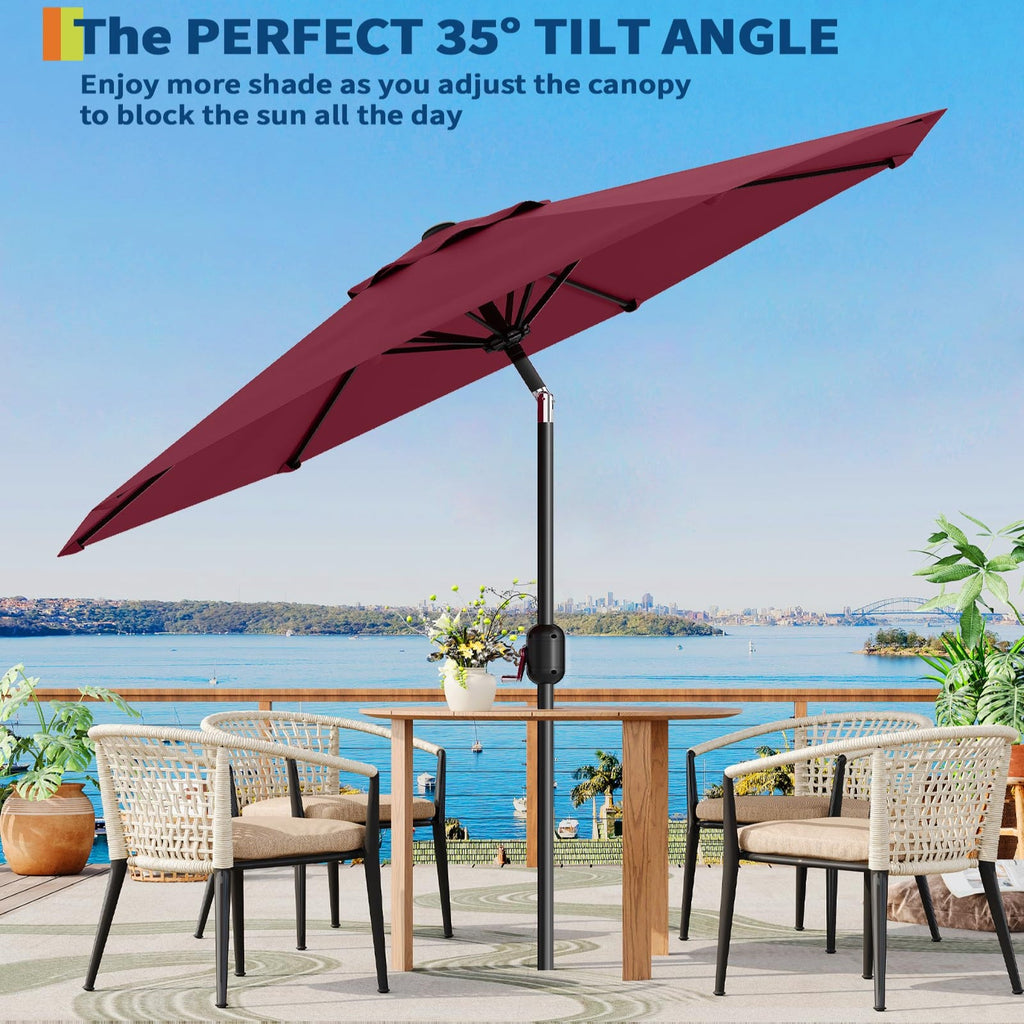 Garvee 9' Outdoor Patio Umbrella, Outdoor Table Umbrella, Market Umbrella with Push Button Tilt and Crank, 8 Sturdy Ribs UV Protection Waterproof for Garden, Deck, Backyard, Pool, Dark Red