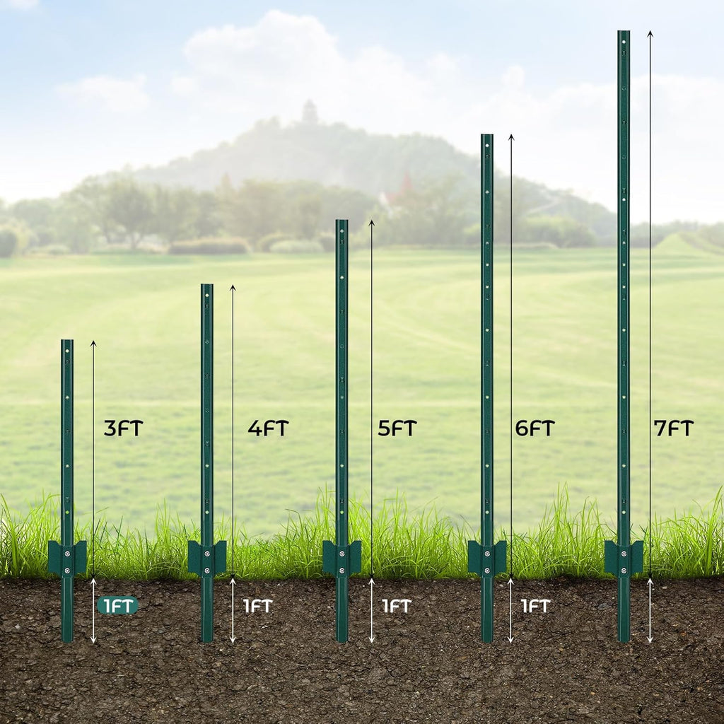 Garvee 8-Pack 5ft Steel T-Post Fence Stakes - Heavy-Duty Metal Garden Fencing Poles for Farms, Yard, Lawn