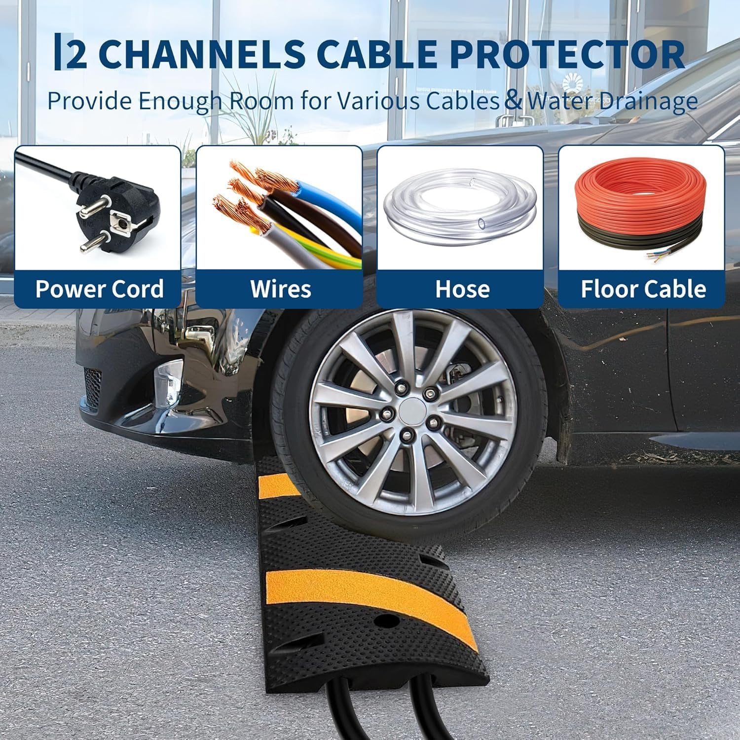 Garvee Rubber Speed Bump 6 Feet Heavy Duty 25000 Lbs Capacity Modular Driveway Asphalt Concrete Gravel Road Black Yellow