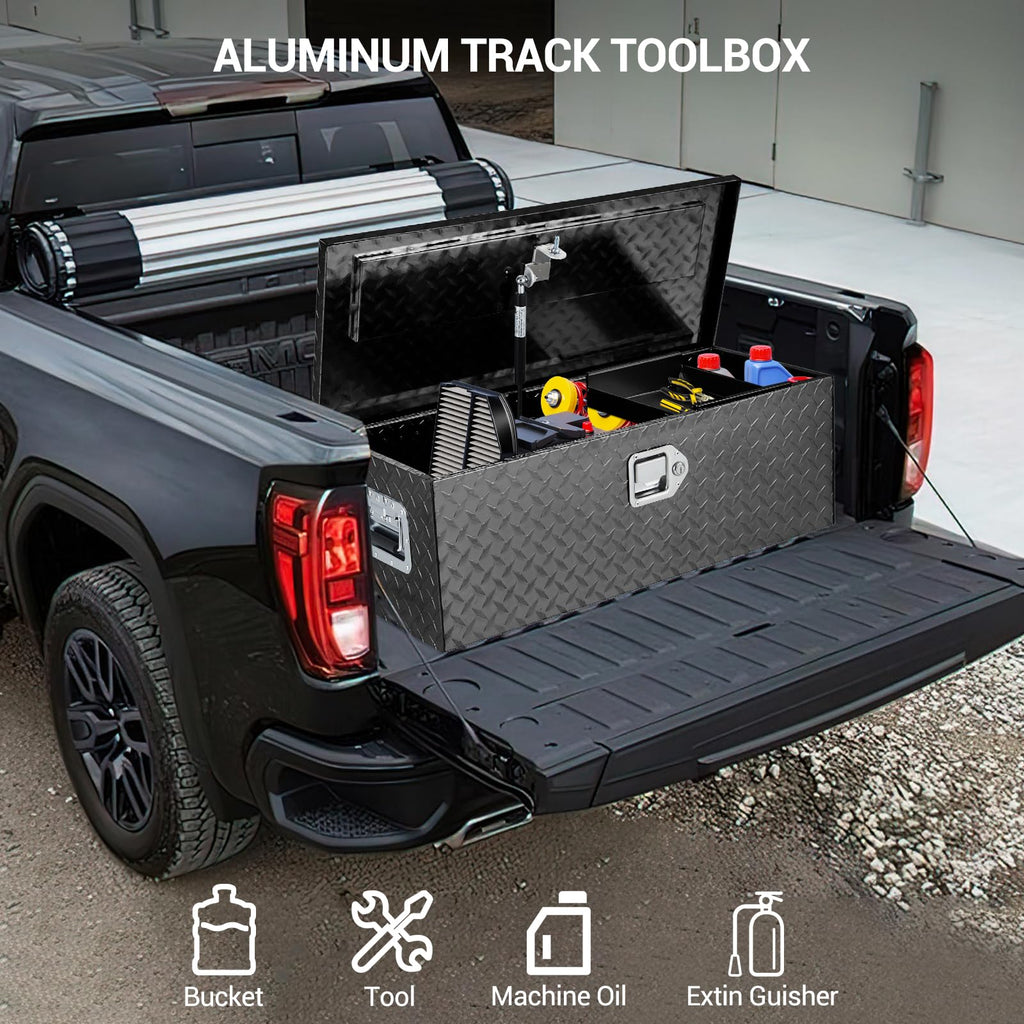 Garvee 30 Inch Aluminum Truck Tool Box, Truck Bed Storage Box with Security Lock and Wider Handles, Heavy Duty Waterproof Tool Box Organizer Chest for Pick Up Truck Rv Trailer - Black