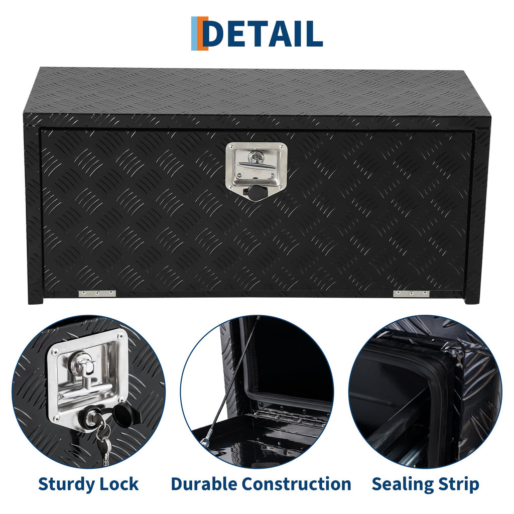 Garvee 30 Inch Heavy Duty Aluminum Tool Underbody Box Waterproof Truck Storage Organizer Chest for Pick Up Truck Bed RV Trailer Black