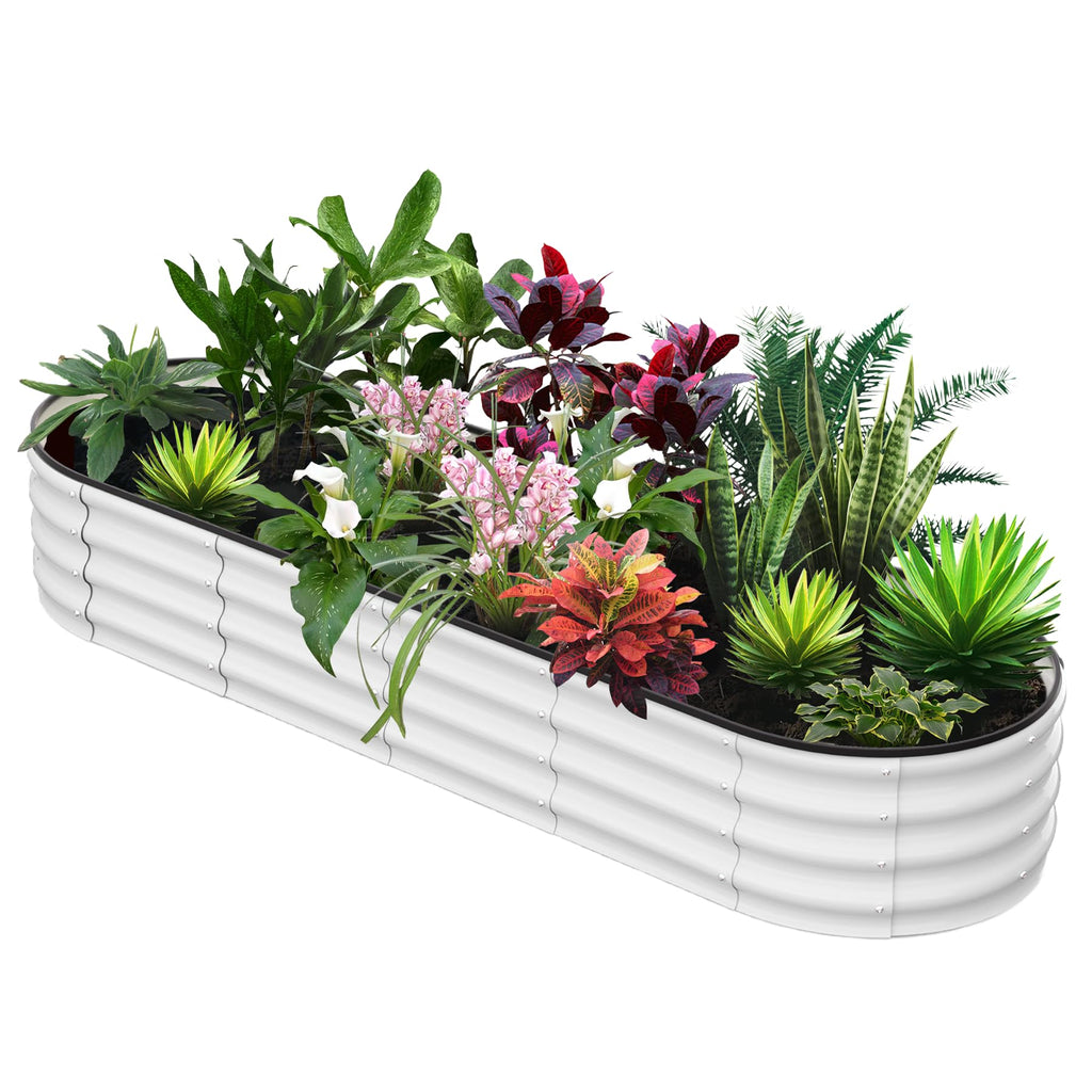 Garvee 8' X 2' X 1' Galvanized Raised Beds for Outdoor, Oval Raised Garden Bed with Open Base, Tool-Free Assembly Planter Raised Boxes for Outdoor Vegetables & Flowers, White
