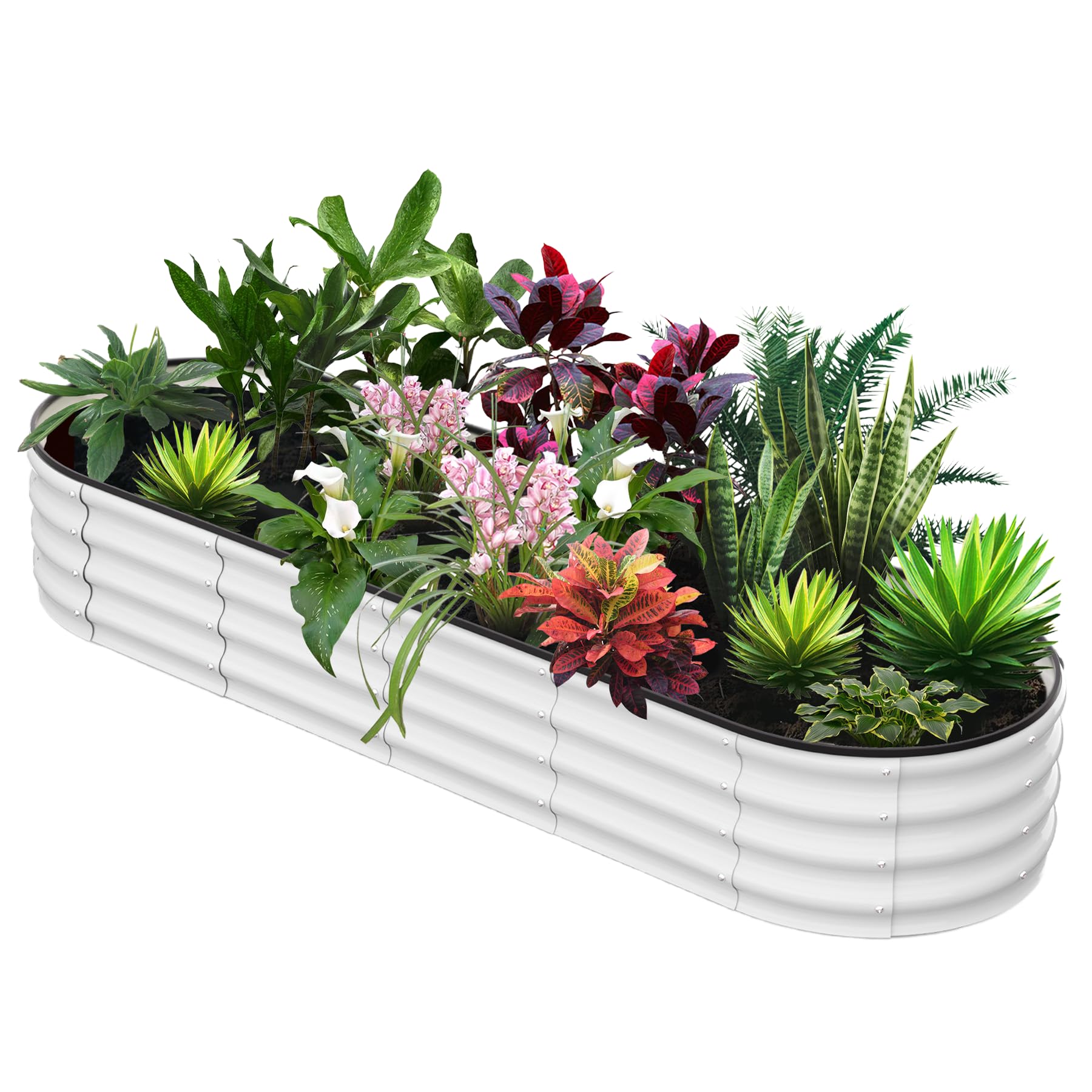 Garvee 8' X 2' X 1' Galvanized Raised Beds for Outdoor, Oval Raised Garden Bed with Open Base, Tool-Free Assembly Planter Raised Boxes for Outdoor Vegetables & Flowers, White