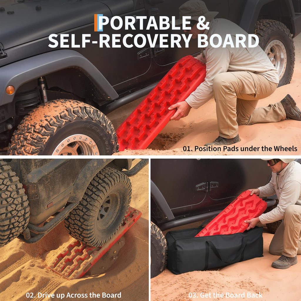 Garvee 2 Pack Off-Road Traction Boards - Recovery Boards for Snow and Sand, 41.7"x12.2"x2.6", Includes Carry Bag