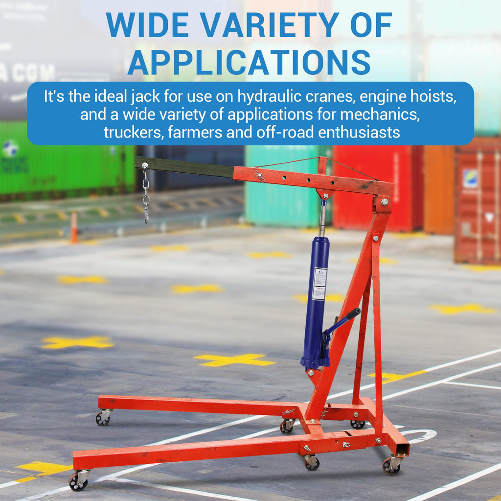 Garvee 8 Ton Hydraulic Long Ram Jack - Manual Cherry Picker with Double Piston Pump, Clevis Base, and Handle for Garage Shop Cranes and Engine Hoists, Blue