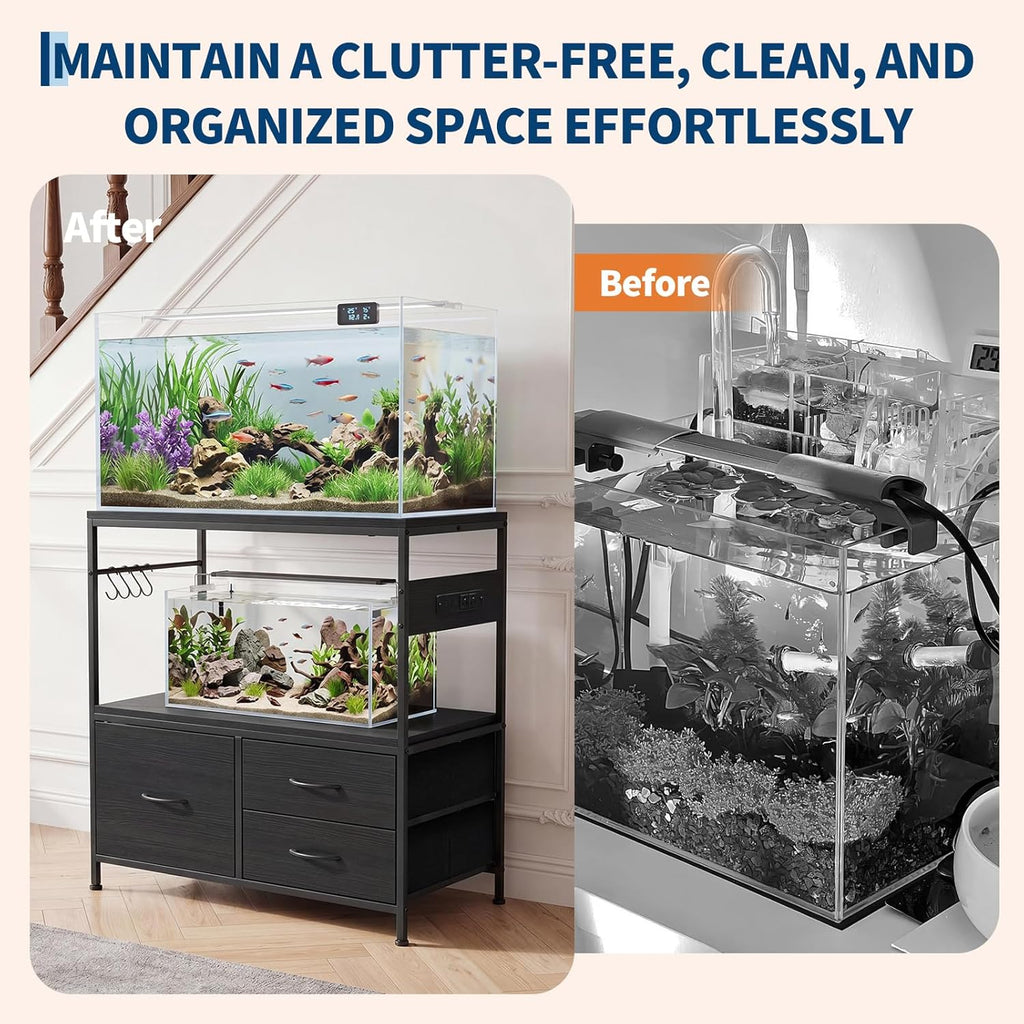 Garvee 20-29 Gallon Fish Tank Stand, Metal Double Aquarium Stand with Cabinet, Heavy Duty Reptile Terrarium Stand for Home Office Fish Tank Shelf, 330LBS Capacity, Black