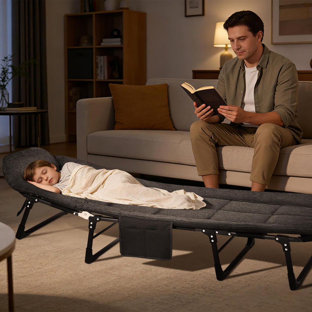 Garvee 79" Portable Folding Bed With Cushion And Pillow, Camping Cot For Adults, Lightweight, Black