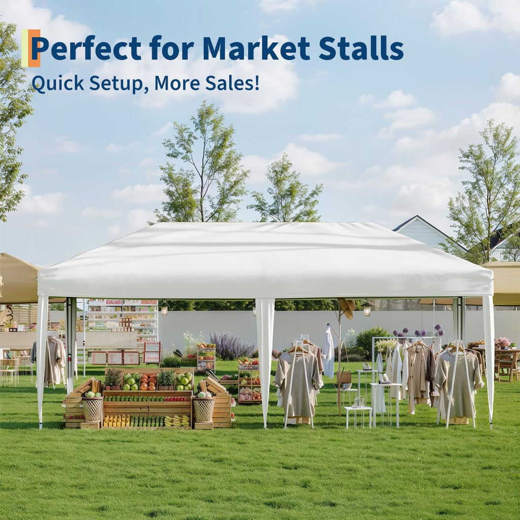 Garvee 10'x20' Pop Up Canopy Tent Outdoor Canopy One-Person Set Up Heavy Duty Commercial Instant Tent Shelter, 6-Sidewall+White