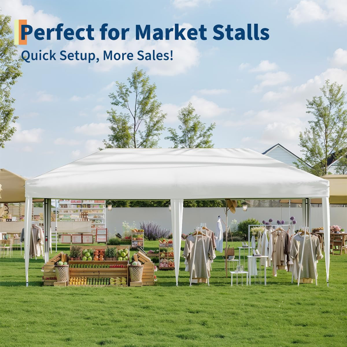 Garvee 10'x20' Pop Up Canopy Tent Outdoor Canopy One-Person Set Up Heavy Duty Commercial Instant Tent Shelter, 6-Sidewall+White