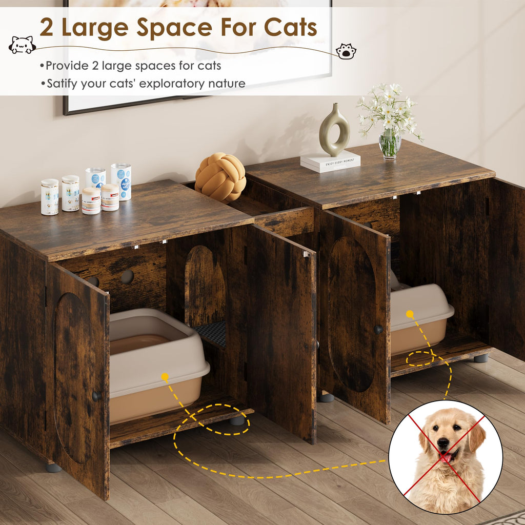Garvee Cat Litter Box Enclosure, 55.1" Double Litter Box Furniture Large Cat Box Enclosure Kitty Litter Box for 2 Cats Hidden Cat Litter Cabinet Double Cage with Cat Litter Pad, Retro | Oval