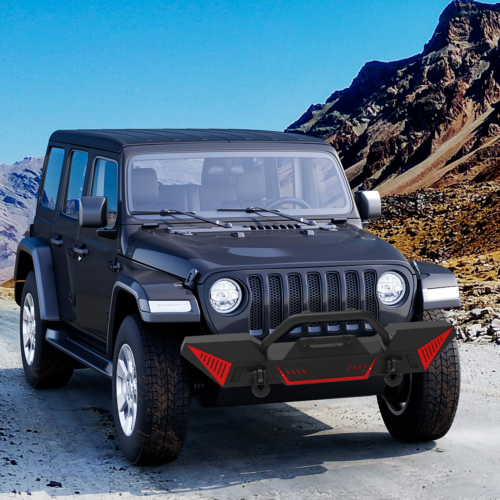 Garvee Front Bumper Compatible with 2007-2018 Jeep Wrangler JK & Unlimited JKU (2/4 Doors), Rock Crawler Off Road Full Width Bumper w/Winch Plate & Paintable Armor