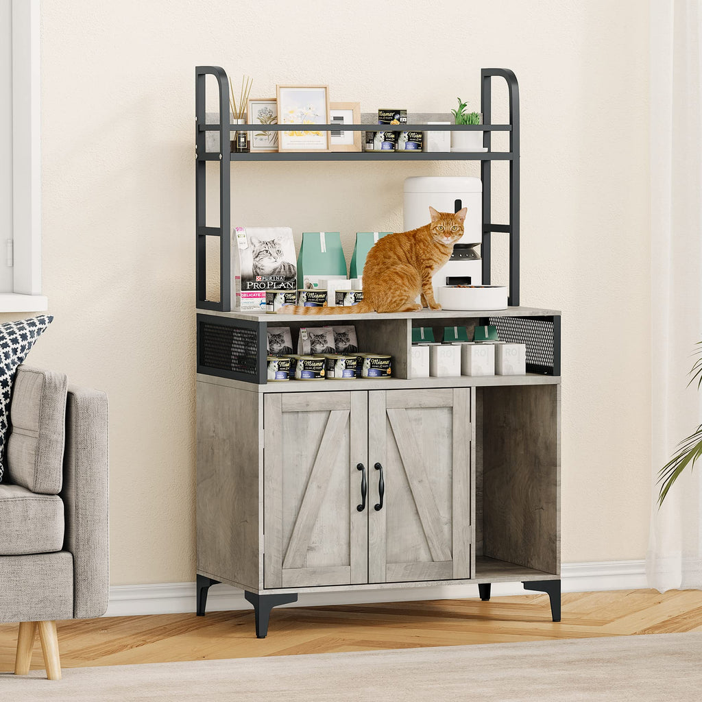 Garvee Hidden Cat Litter Box Enclosure Furniture with Shelf Storage,Litter Box Furniture,Sturdy Cat Washroom,Indoor Wooden Cat House Storage, Grey