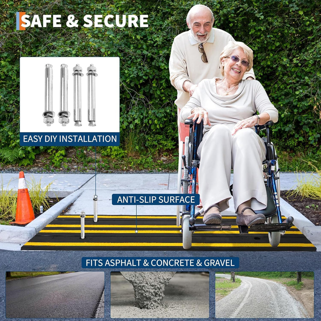 Garvee Heavy Duty Rubber Curb Ramp 2 Pack, 48 Inch Low Profile Driveway Ramp, 2.6 Inch Rise, Black, For Garage Sidewalk Car SUV RV Wheelchair