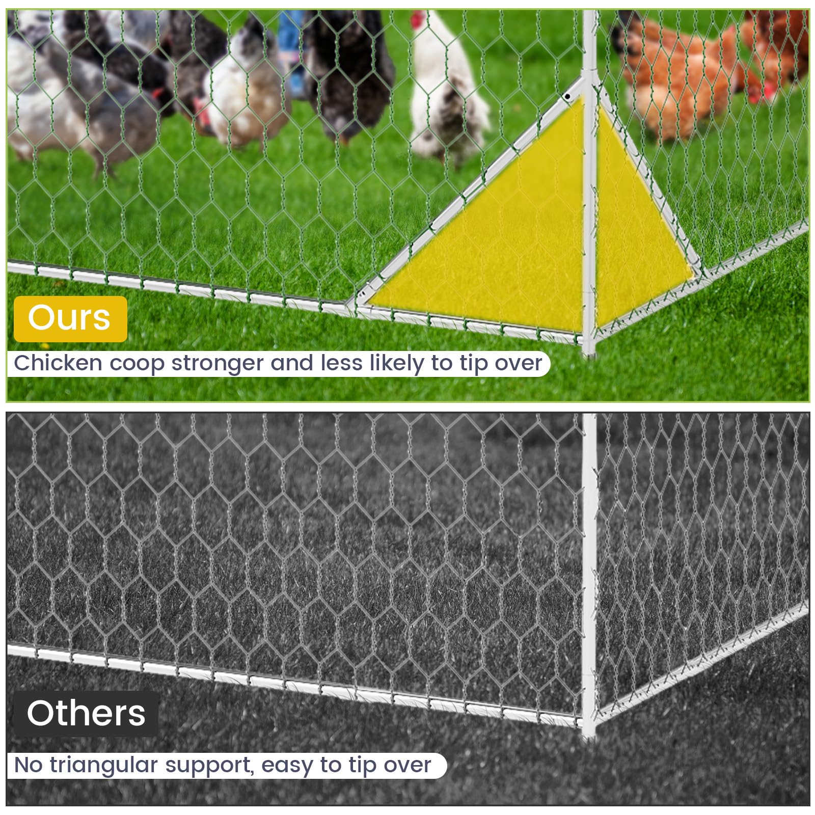 Garvee Large Metal Chicken Coop, Upgrade Tri-Supporting Metal Chicken Run, Large Chicken Pen with Waterproof and Anti-UV Cover, for Duck Rabbit House Outdoor (9.8' W x 13.1' L x 6.5' H)