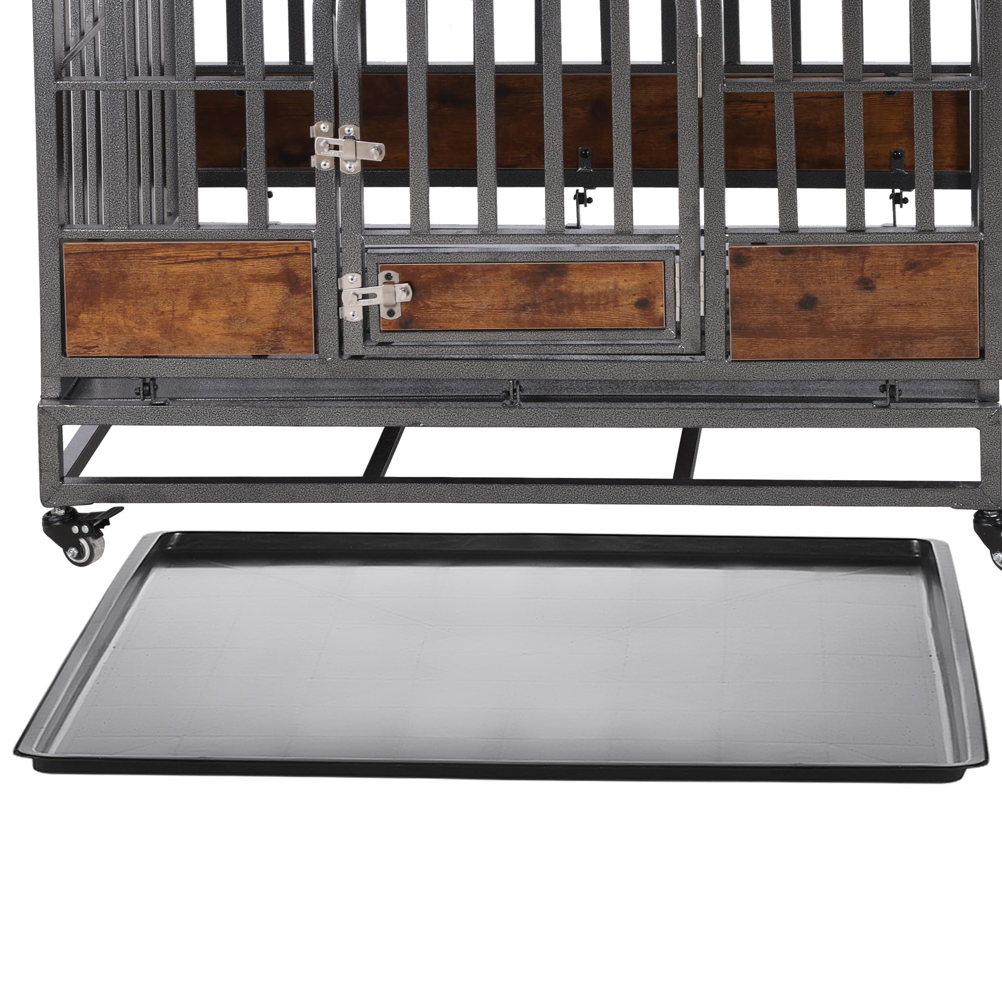 Garvee 46in Furniture Style Dog Crates with Removable Trays Wheels for Indoor & Outdoor Use Brown, Heavy Duty, Indestructible, High Anxiety Dogs