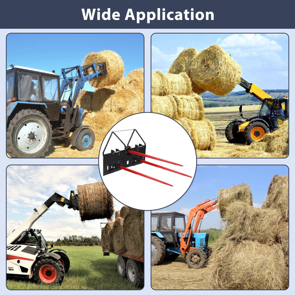 Garvee Hay Spear 49" Bale Spear 4000 lbs Capacity, Bale Spike Quick Attach Square Hay Bale Spears 1 3/4" wide, Red Coated Bale Forks, Bale Hay Spike with Hex Nut & Sleeve for Buckets Tractors Loaders