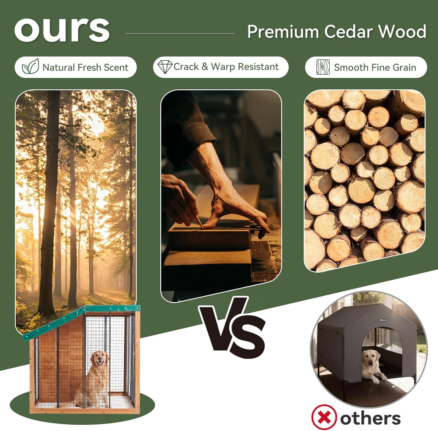 Garvee Large Outdoor Cedar Wood Dog House, Weatherproof Dog Kennel with Roof, Rear Door, Secure Lock & Built-in Storage Outdoor Safe Pet Shelter for Medium to Large Dogs, Wood