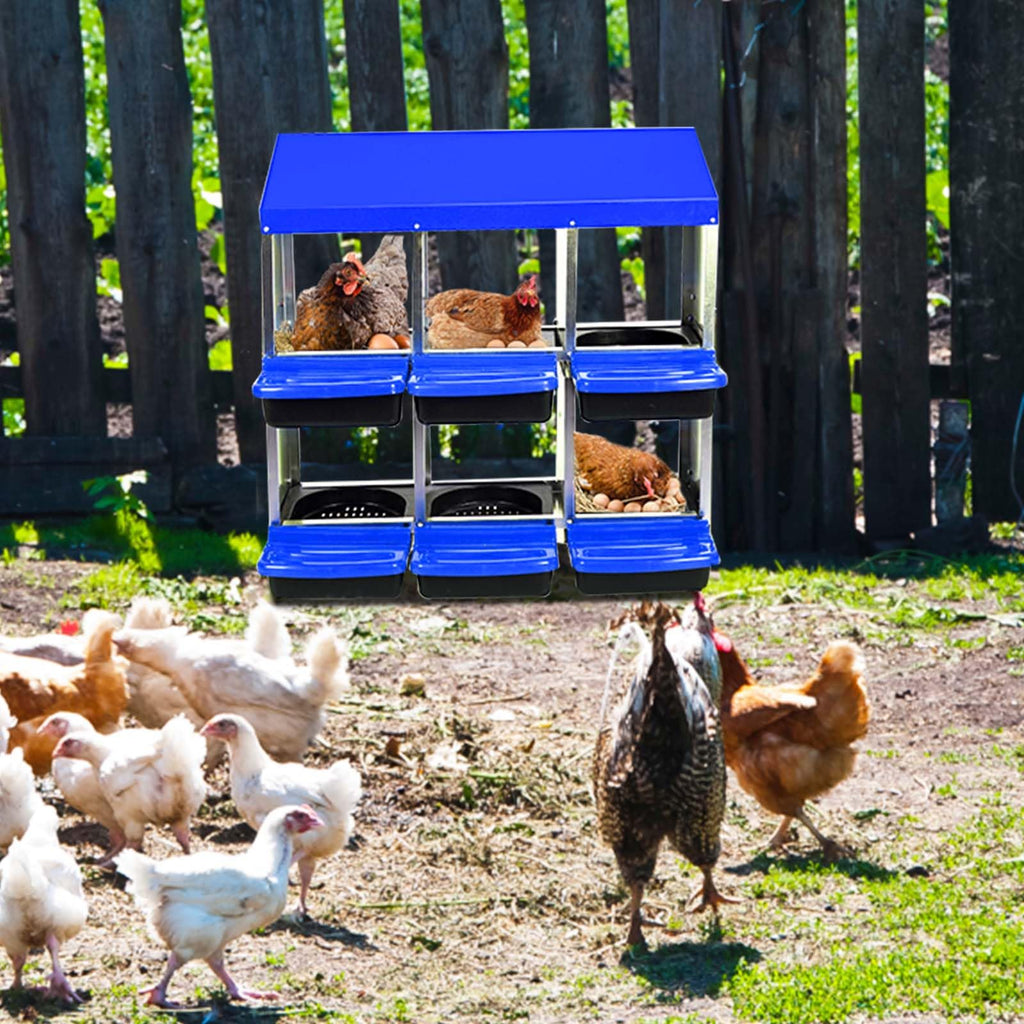 Garvee Chicken Nesting Box 6-Hole Roll Away Egg Laying Box with Lid Heavy-Duty Galvanized Steel Rustproof Design Wall-Mountable Blue