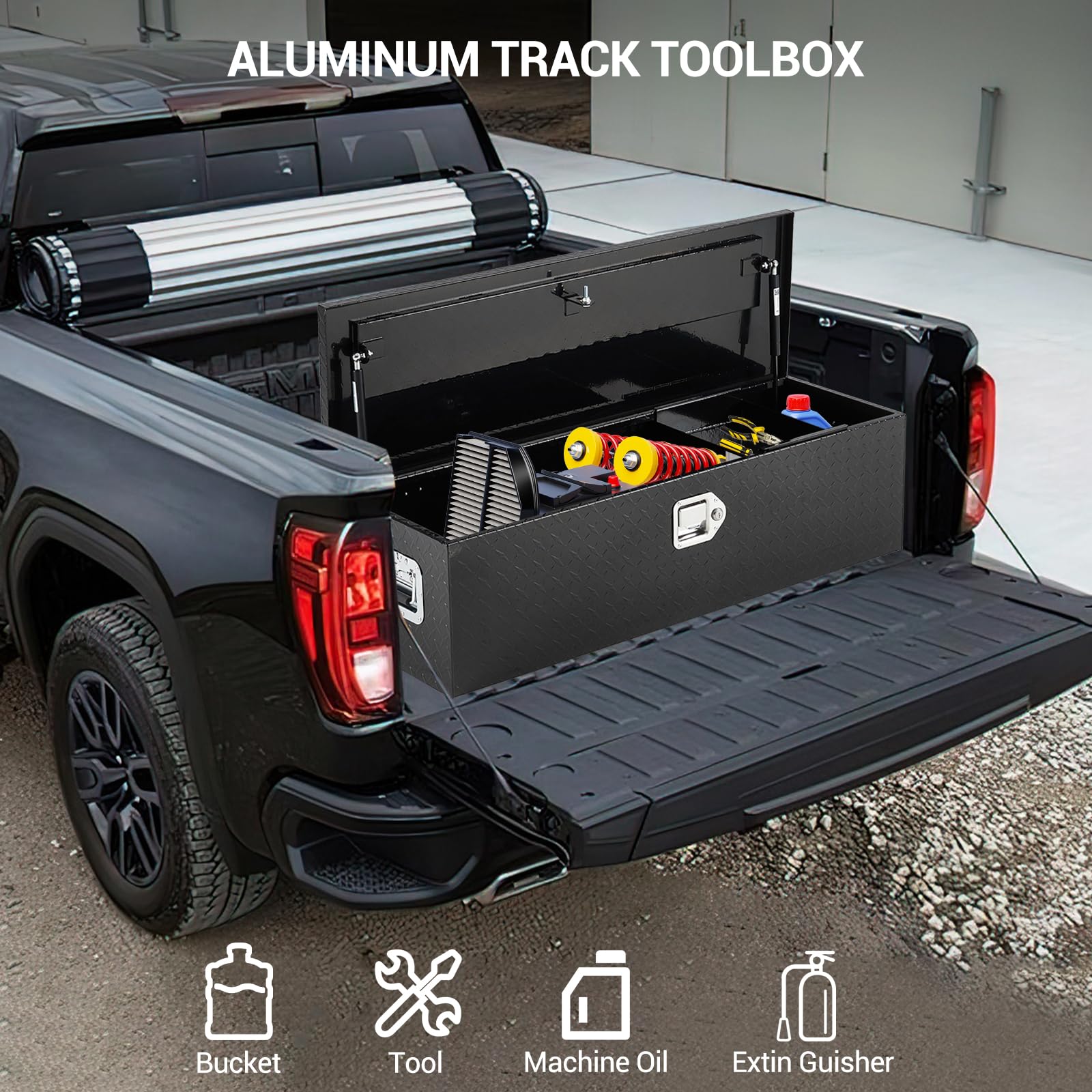 Garvee 48 Inch Aluminum Truck Tool Box, Truck Bed Storage Box with Security Lock and Wider Handles, Heavy Duty Waterproof Tool Box Organizer Chest for Pick Up Truck Rv Trailer - Black