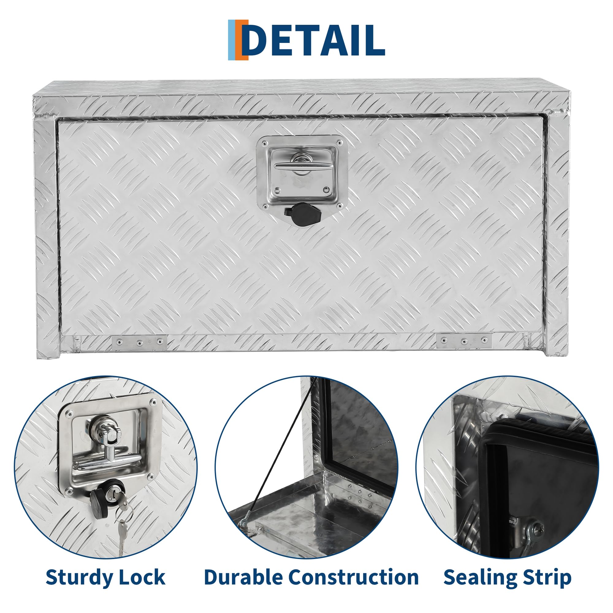 Garvee 30" X 12" X 14" Heavy Duty Aluminum Tool Underbody Box Waterproof Truck Storage Organizer Chest for Pick Up Truck Bed, RV Trailer, Silver