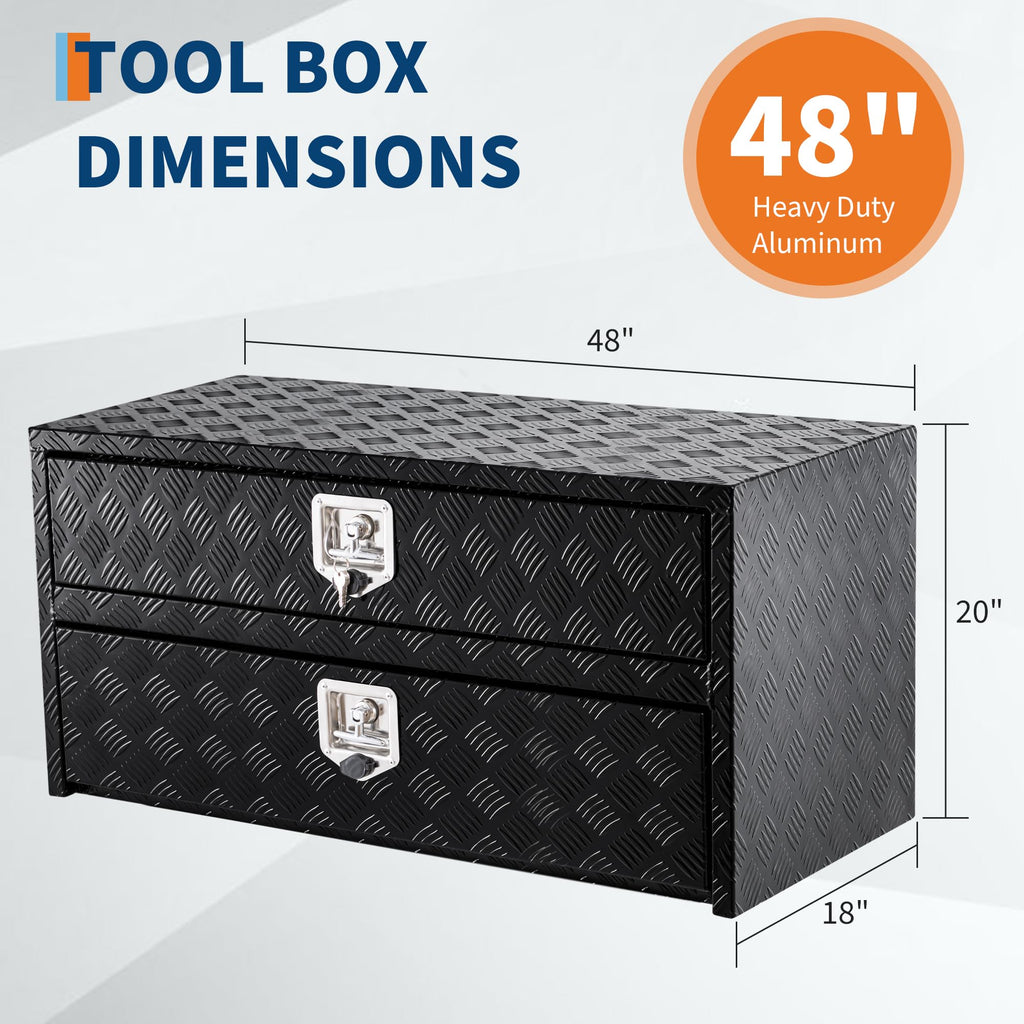 Garvee 48" Aluminum Truck Tool Box with Drawer Two-Tier Organizer for Truck Bed Tools 48x18x20 Waterproof Silver