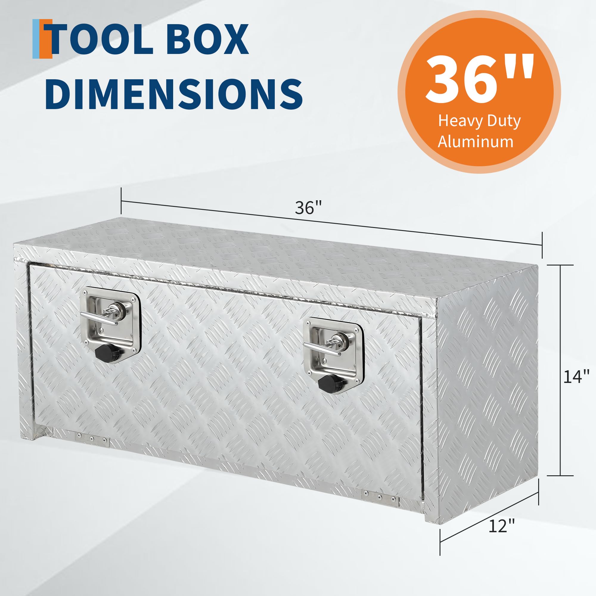 Garvee 36 Inch Heavy Duty Aluminum Tool Underbody Box, Waterproof Truck Storage Organizer for Pick Up Truck Bed, RV Trailer, Silver