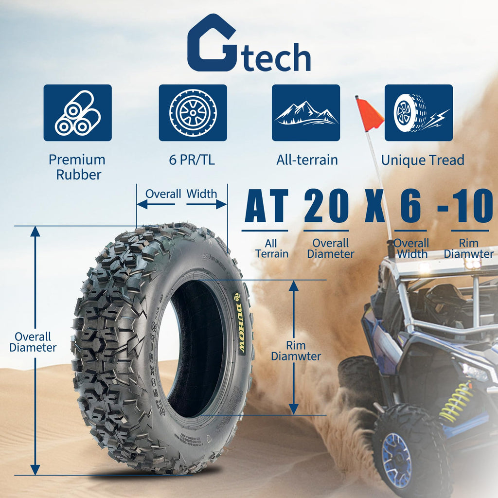 Garvee 20x6-10 ATV Tires 2-Pack 6PR Mud Tire, Front All Terrain Trail Sand Off-Road, Reinforced Sidewall, Tubeless, Black