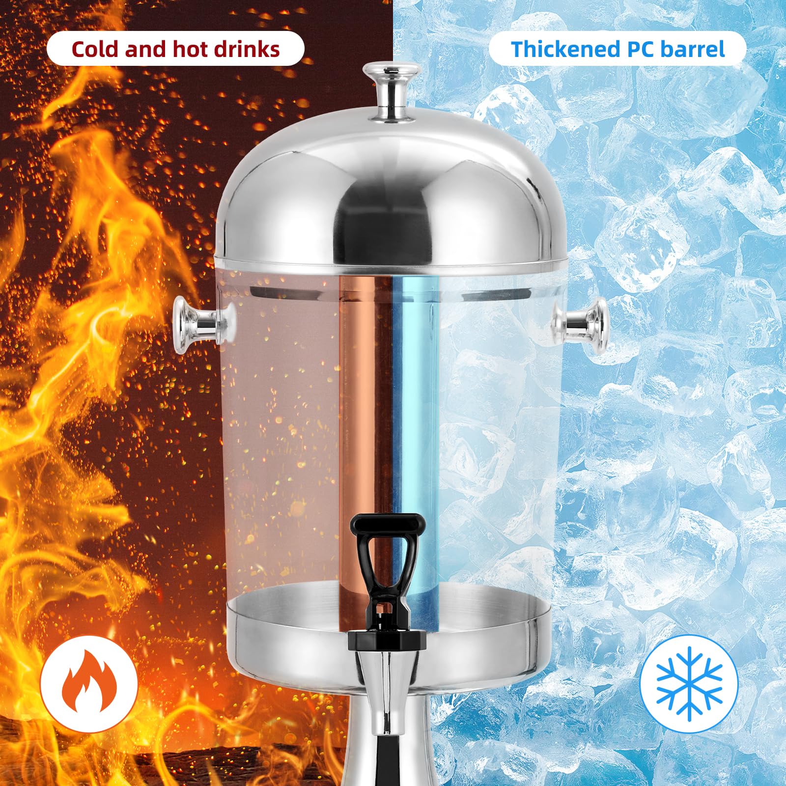 Garvee 2.2 Gallon Beverage Dispenser with Ice Core Stainless Steel Cold Drink Dispenser for Parties Weddings Events Compact Size Silver