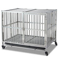 Garvee 38" Heavy Duty Indestructible Dog Crate Steel Escape Proof Dog Cage Kennel for Small Medium Large Dogs Indoor Double Door High Anxiety Dog Crate with Wheels, Lock& Removable Tray, Silver (38 Inch)