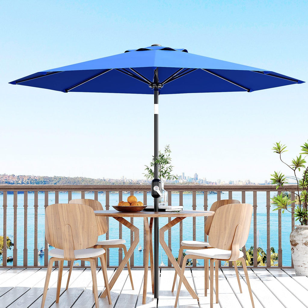 Garvee 9' Outdoor Patio Umbrella, Outdoor Table Umbrella, Market Umbrella with Push Button Tilt and Crank, 8 Sturdy Ribs UV Protection Waterproof for Garden, Deck, Backyard, Pool, Azure Blue